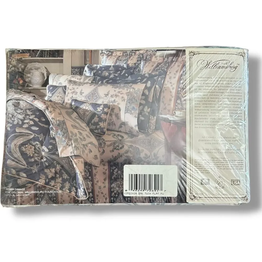 Williamsburg Virginia Damask Twin Flat Sheet NIP Luxury Percale 200‎ TC USA
